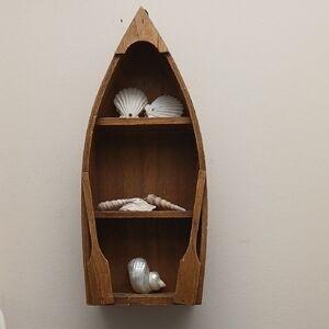 Vintage Wooden Boat Shelf with Seashells . 15"x 5 1/2".